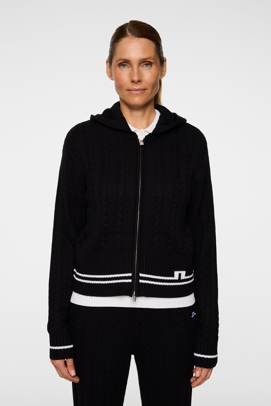 camilla cable knit wool hood