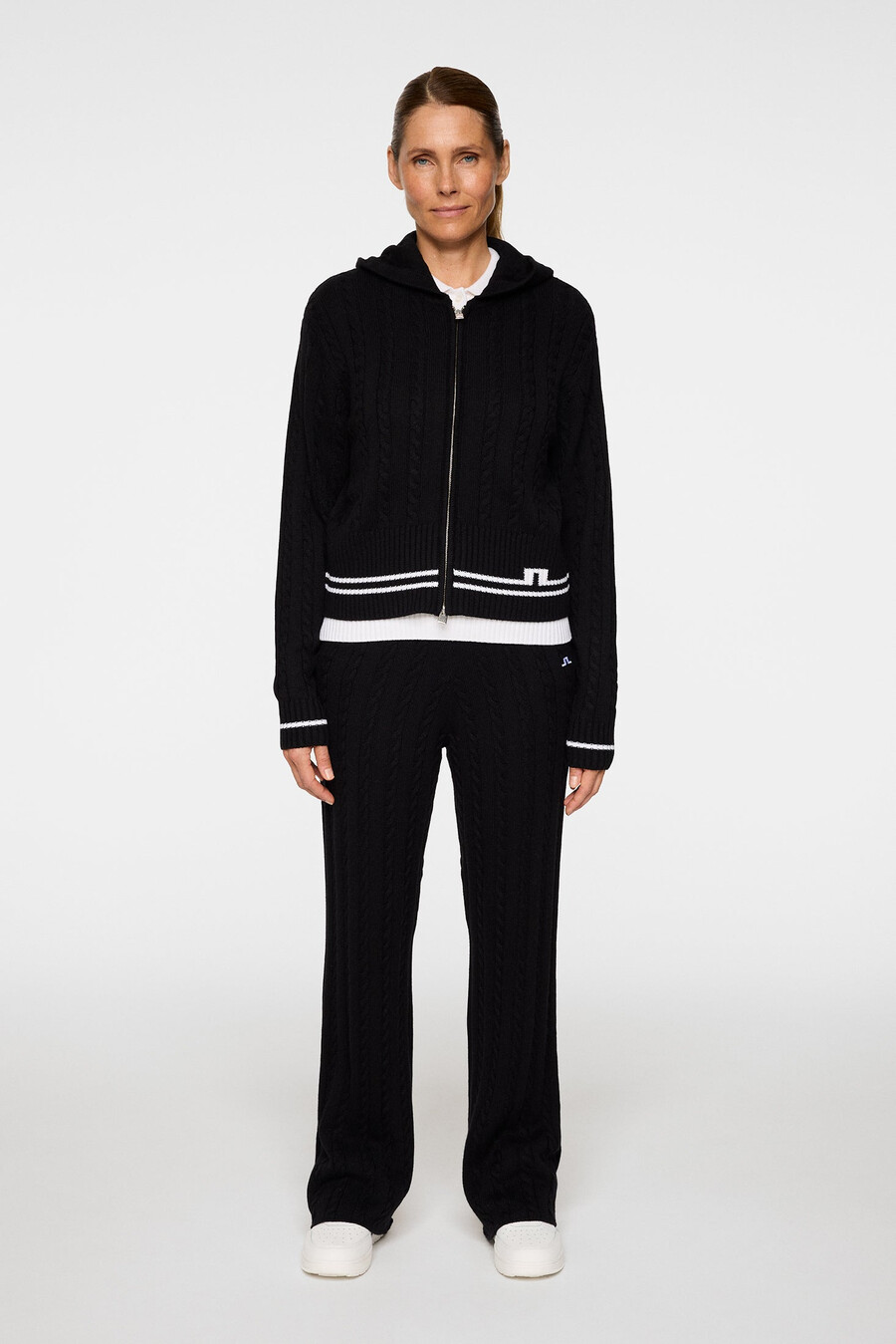 camilla cable knit wool hood